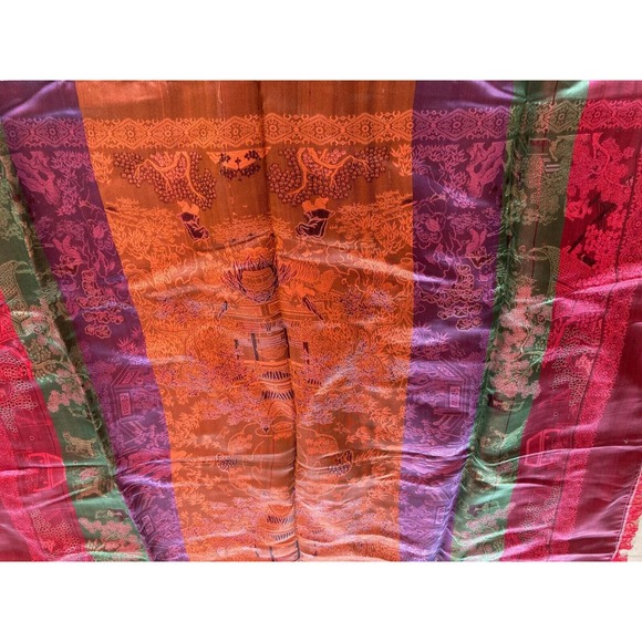 Vintage Asian Tapestry Brocade Piano Shawl Red Chinese 58" Tablecloth Excellent - Picture 12 of 12